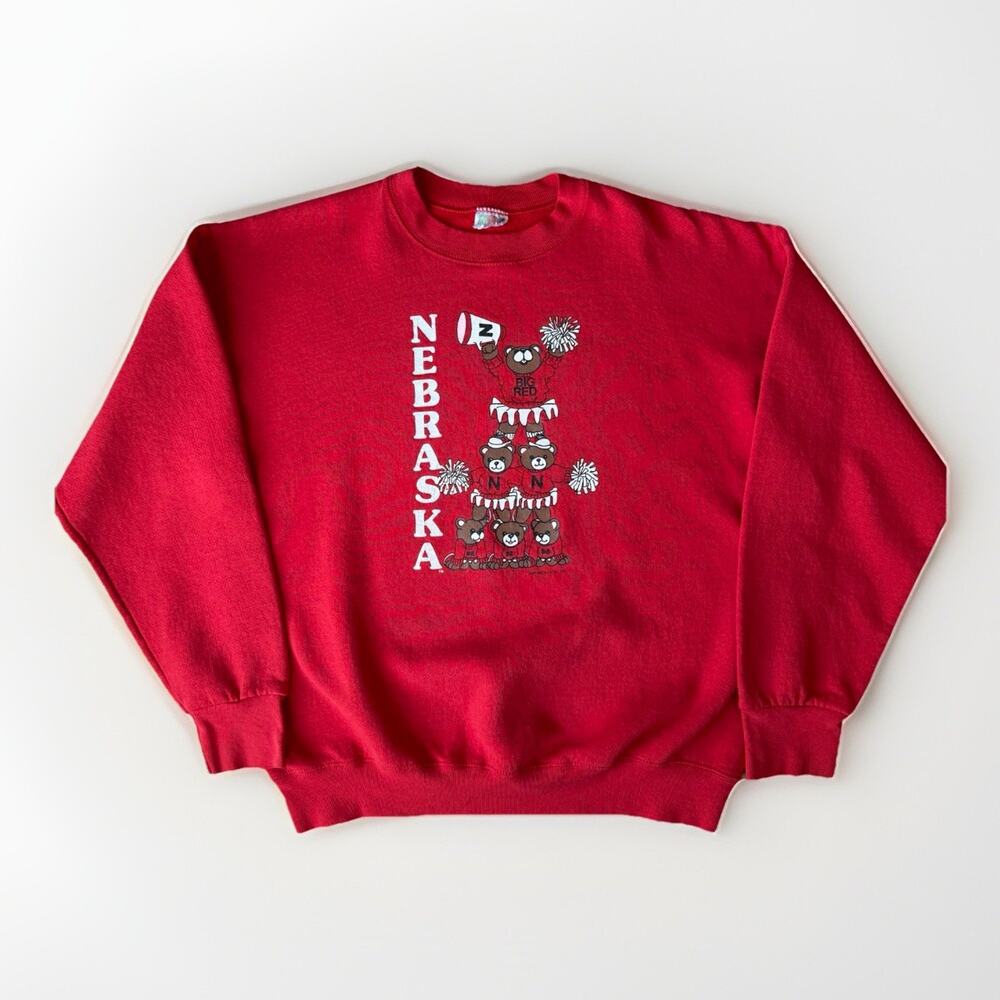 Vintage Nebraska Cornhuskers Sweatshirt M Red 90s Big Red Bear Cute Glam Sporty